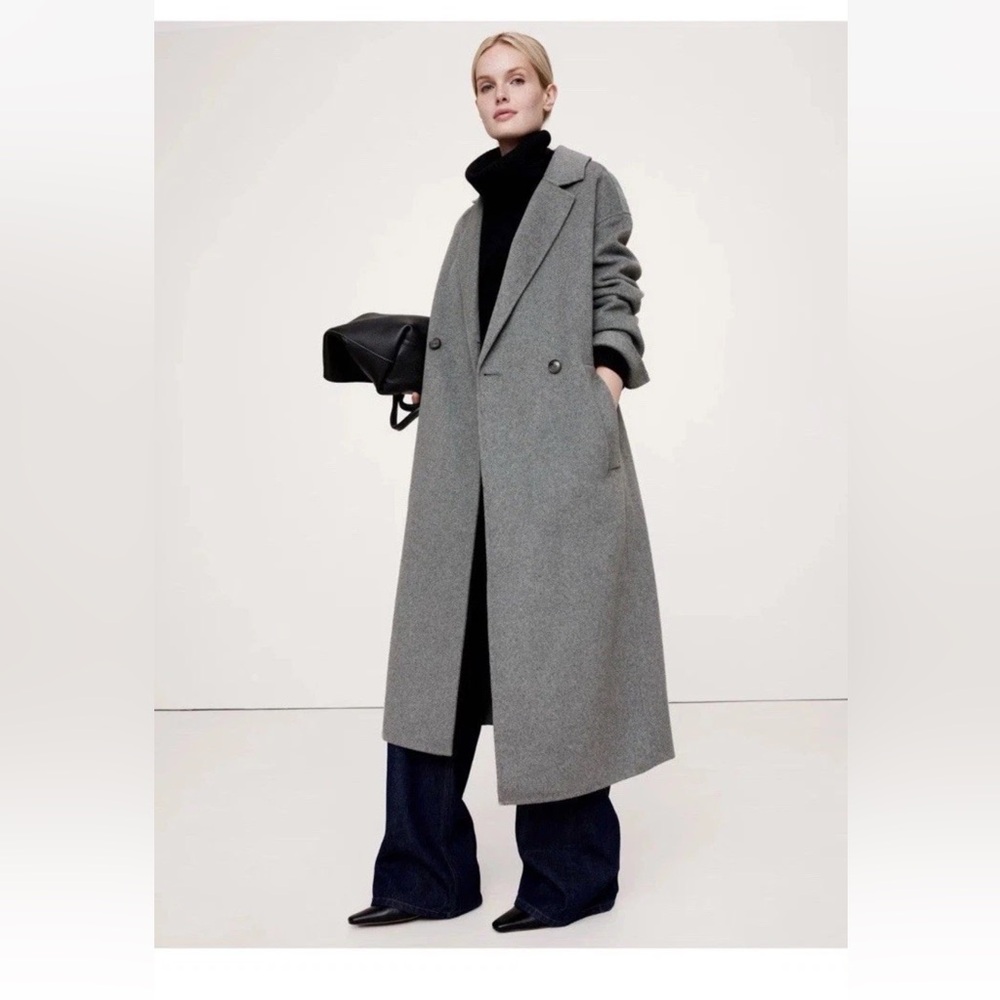 NWT! Banana Republic Black DOUBLE-FACED WRAP COAT Small S jacket wool blend - Picture 2 of 9